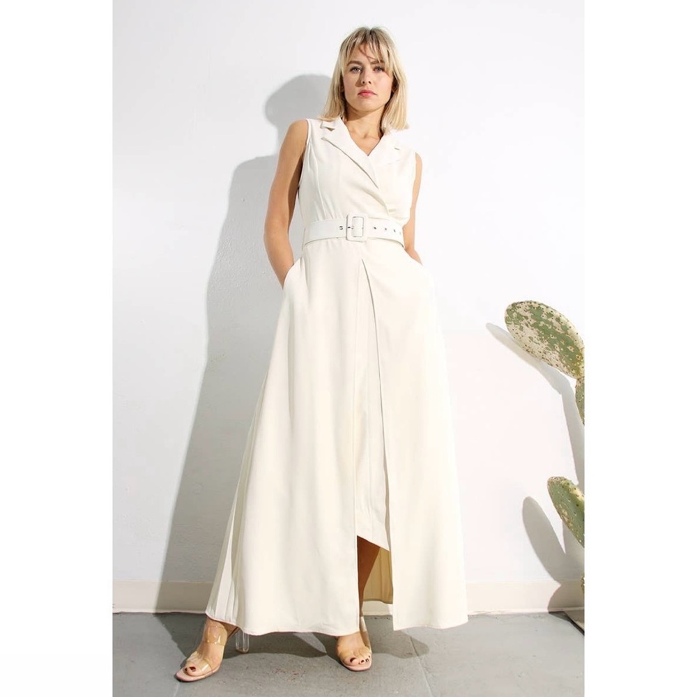 NWT Boutique Lyla Pleated Belted Maxi Evening Dress – Cream White - Picture 11 of 15